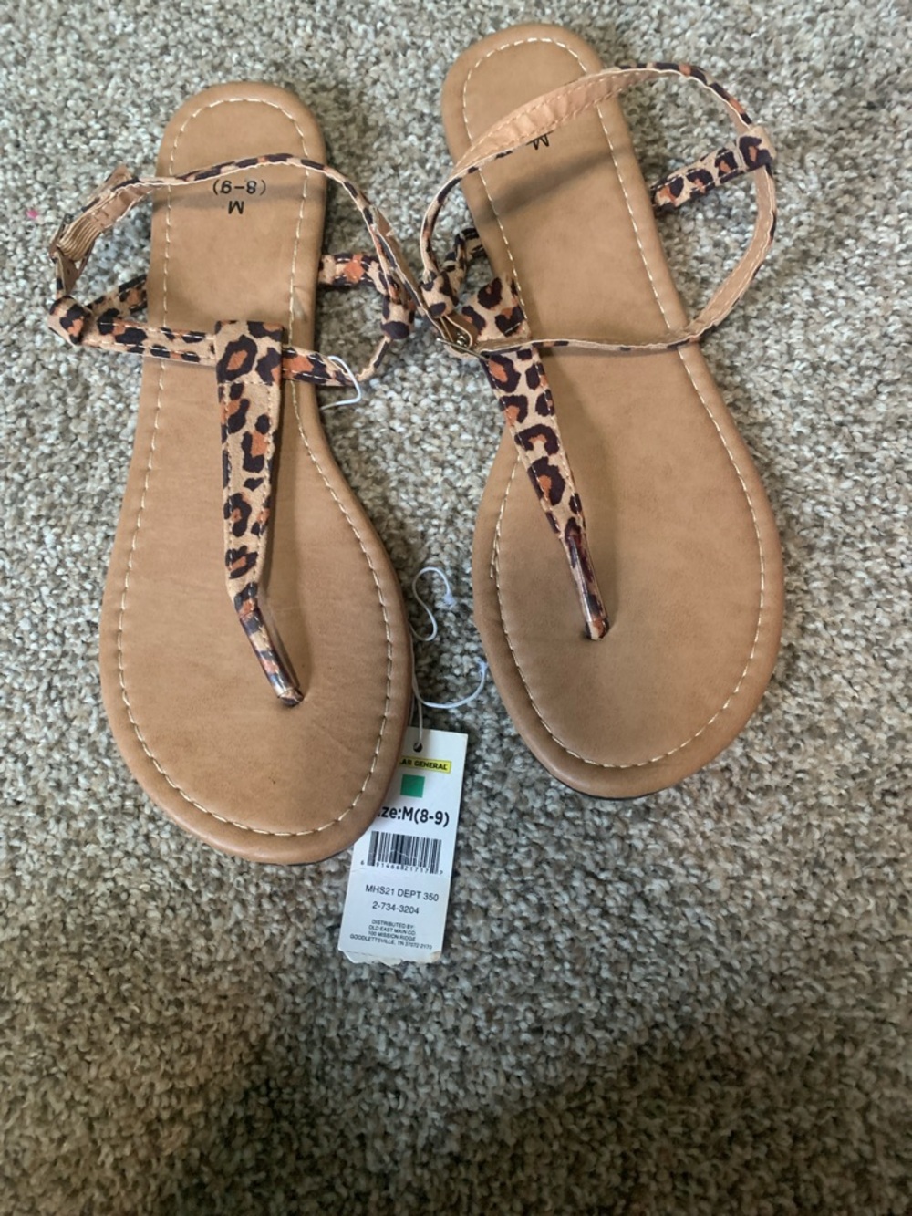 Leopard Print T-Strap Sandals - Tan Footbed